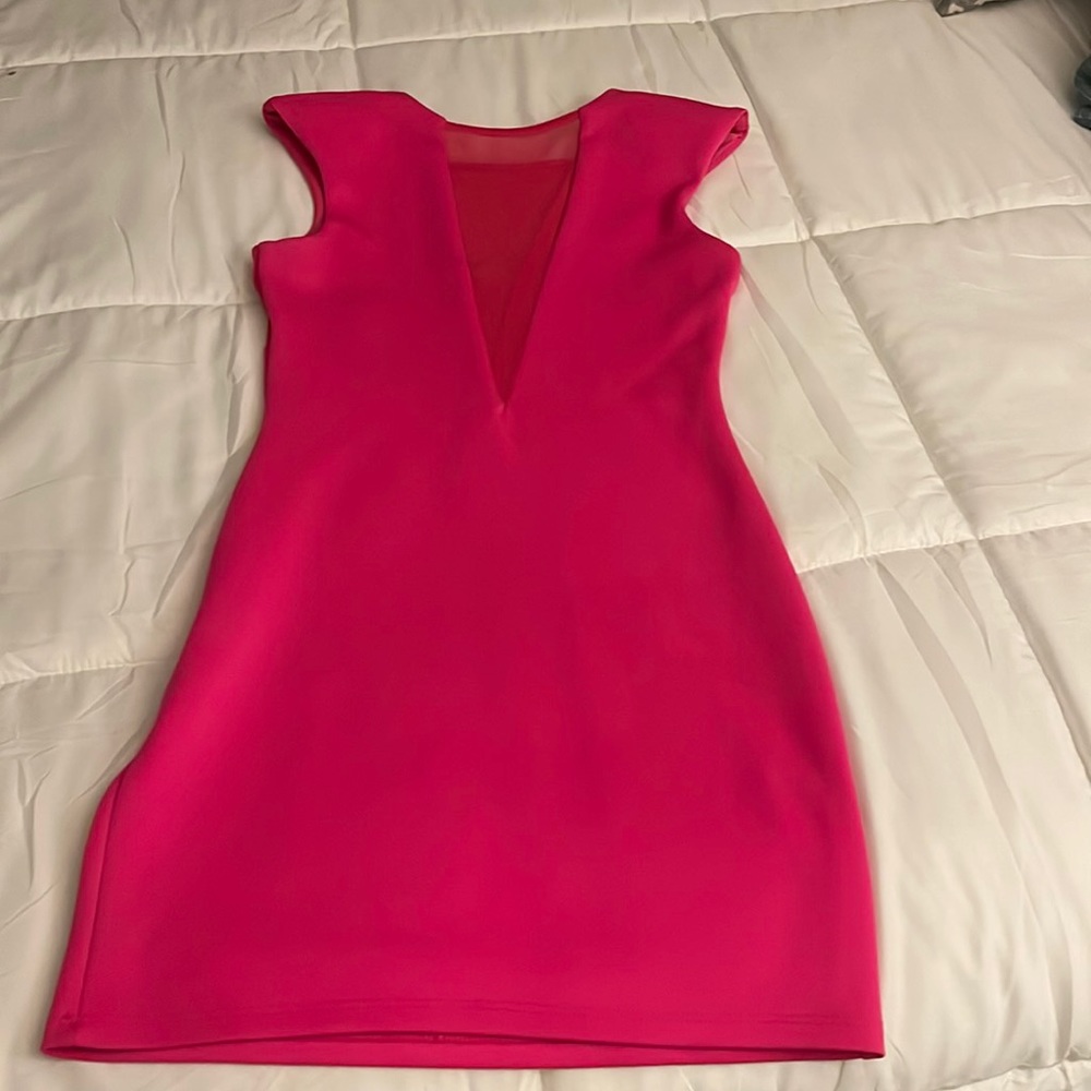 Fuchsia pink body con dress with side sheer panels size medium